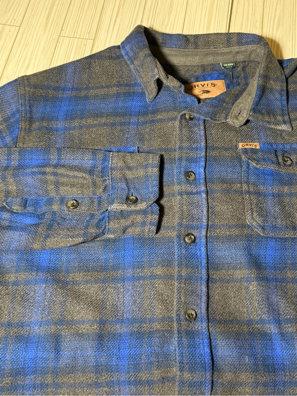 Orvis Plaid Heavyweight Flannel Shirt Shacket XXL Button Front Side Pockets